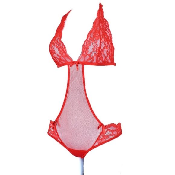 VICTORIA'S SECRET Red Sheer Lace One Piece M - Picture 2 of 8